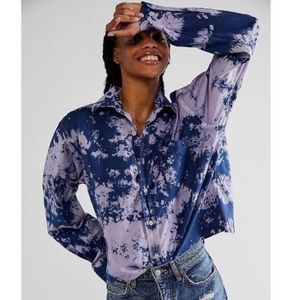 NWOT Free People/ RILEY Vintage Embellished Buttondown Shirt Sz XS Z464